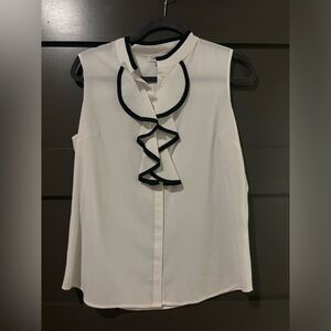 Calvin Klein White Blouse with Black Ruffle Trim